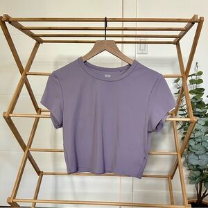UNIQLO Purple Cropped Fitted Short Sleeve T-Shirt